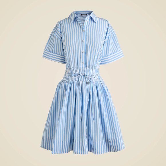 New JCREW Size 2 Elena Mini Shirt-Dress Striped Cotton Poplin Soft Cornflower - Picture 1 of 5